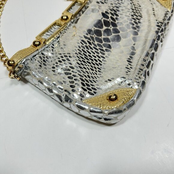 MICHELLE MONROE Croc Embossed Silver Gold Convertible Clutch Bag Key Chain Flaw - Picture 8 of 10